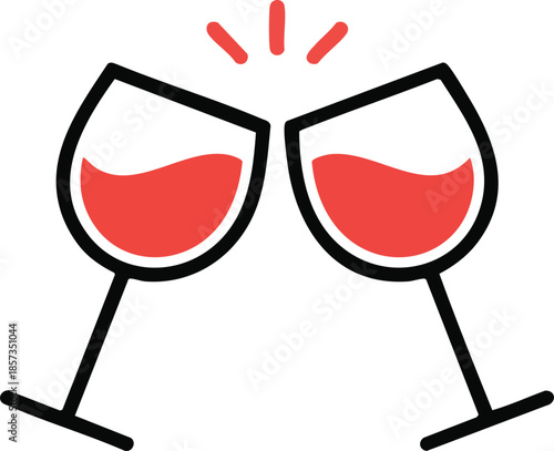 Two Wine Glasses Toasting with Red Wine and Arrow.