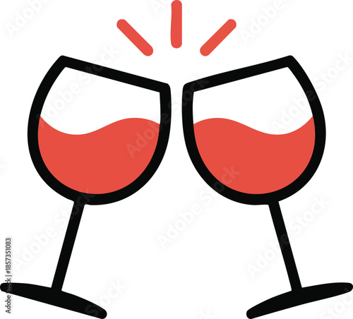 Two Wine Glasses Toasting with Red Wine and Arrow.
