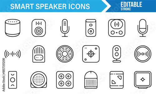 Smart speaker controls and sound UI line icons