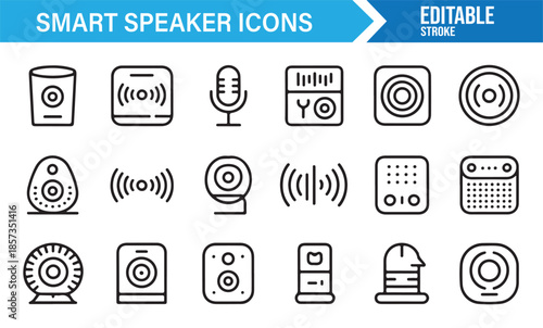 Voice assistant and home audio outline icon collection
