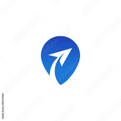 air plane logo icon location pinwith the shape of a Jet Airplane