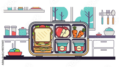 Cheerful Cartoon Kitchen Fridge with Food Organization.