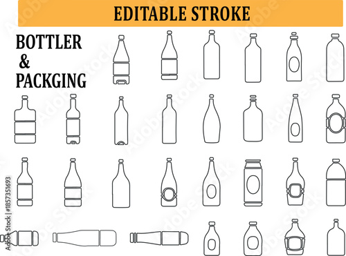 Beverage and Packaging Bottle Outlines – Lineal Hand‑Drawn Container Icons