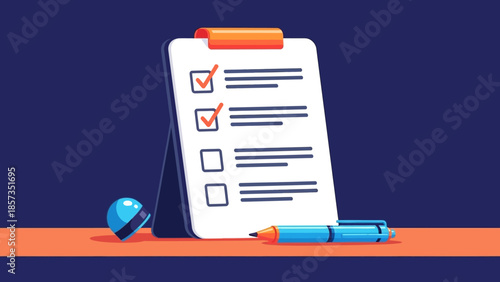 Clipped Checklist on Desk With Pencil and Eraser.