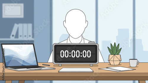 Focused Workspace with Timer on Desk and Laptop.