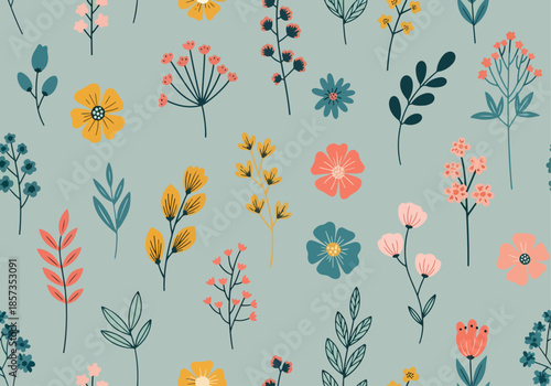Seamless pattern and background, cacti, palm leavs, jungle flowers
