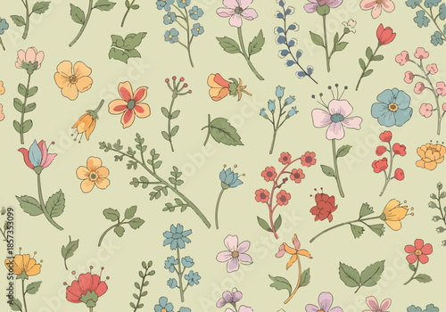 Seamless pattern and background, cacti, palm leavs, jungle flowers