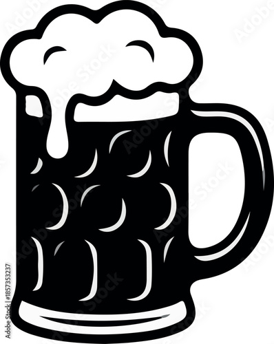 Flat Black and White Beer Mug Pint Glass Silhouette Icon