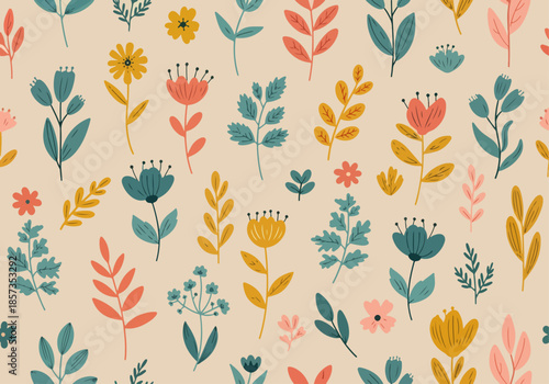 Colorful hibiscus flower with tropical leaf seamless pattern design for summer holidays background.