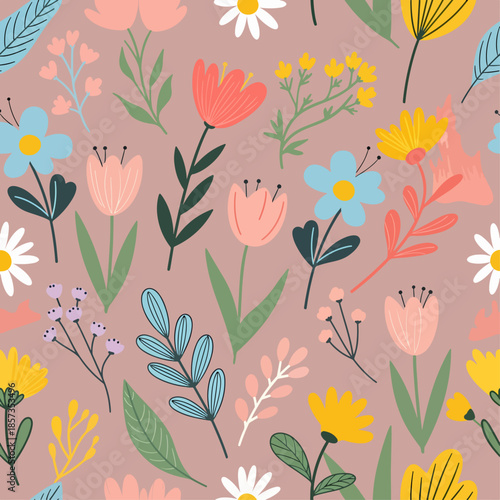 Wallpaper Mural Big flower,Seamless watercolor floral pattern, flowers elements, green leaves branches on dark black background; for wrappers, wallpapers, postcards, greeting  Torontodigital.ca