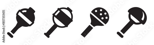 Four maracas musical instruments are depicted as simple black silhouette icons, perfect for various design projects related to music, celebration, and rhythm.