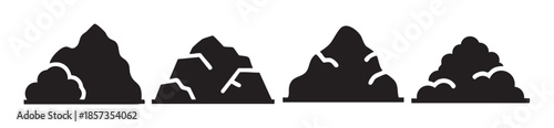 Four distinct mountain peak silhouettes with jagged edges and snow caps, representing various natural landscapes and rugged terrains.