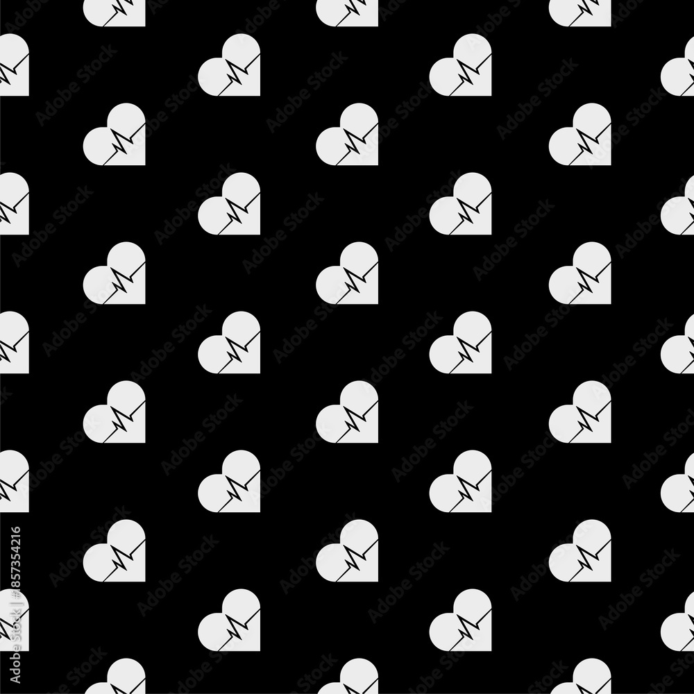 Obraz premium Heartbeat, heart beat pulse seamless pattern isolated on black background