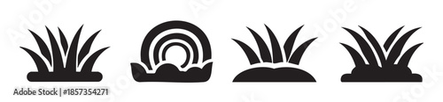Grass icons set featuring various stylized tufts and a unique rainbow design, perfect for nature-themed graphics and spring illustrations.