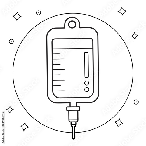 IV Drip Icon: A sleek, minimalistic illustration of an IV bag, representing medical infusion and healthcare. Emphasizing the clarity and precision of medical procedures.