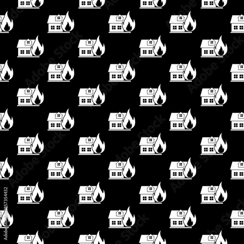House Fire Emergency seamless pattern isolated on black background