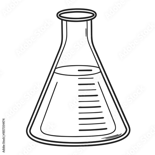 Laboratory Flask: A detailed outline of a laboratory flask, holding a clear liquid and showcasing its conical form, capturing the essence of scientific experimentation and precision.