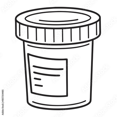 Medical Specimen Container: A detailed, minimalist depiction of a medical specimen container, isolated, perfect for medical and scientific illustrations. 