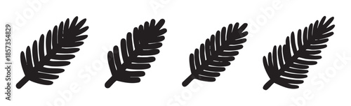 Four stylized black palm leaves create a modern tropical design element, perfect for summer themes, vacation concepts, and natural decor.