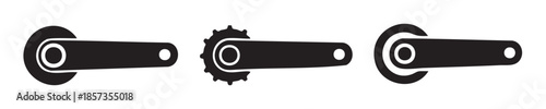 Bicycle crank arm icons set featuring various designs for cycling parts and mechanical components, perfect for web design and illustrative purposes.