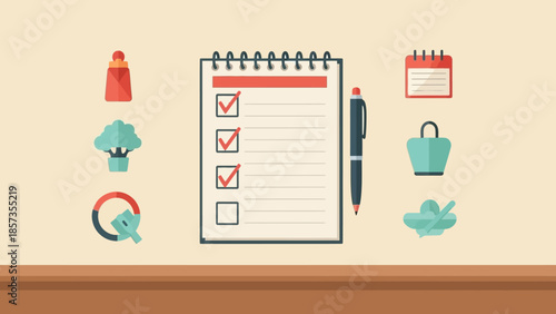 Organized Desk Plan with Checklist and Tools.