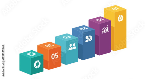 Colorful 3D Stair Blocks with Icons Representing Growth and Progress