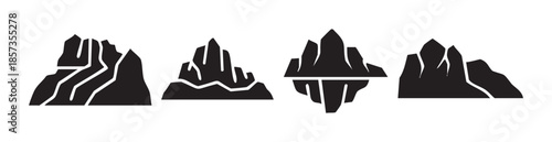 Four stylized black iceberg icons representing cold natural formations, including one illustrating the concept of a hidden mass below the surface.