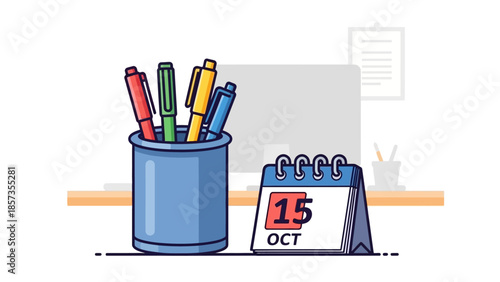 Desk Supplies and Calendar on a Minimal Desk.