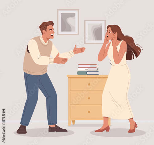 A tense scene capturing a couple in a heated argument at home, highlighting emotions of frustration and concern in a modern, relatable domestic setting.