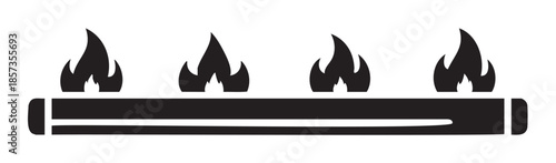 Stylized fire flames icon illustration showing a row of four burning elements, symbolizing heat, energy, and warmth in a simple graphic design.