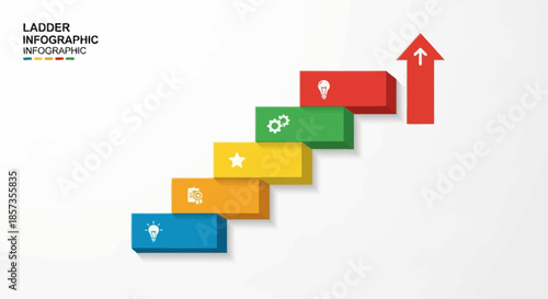 Ladder infographic, steps for success, growth, business goal achievement, progress, upward arrow