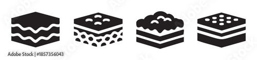 Layered structure icons representing various geological or data profiles, showcasing different internal compositions and abstract patterns for scientific or informational design.