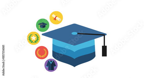 Graduation Cap and Academic Symbols, Education Concept, Achievement Icons