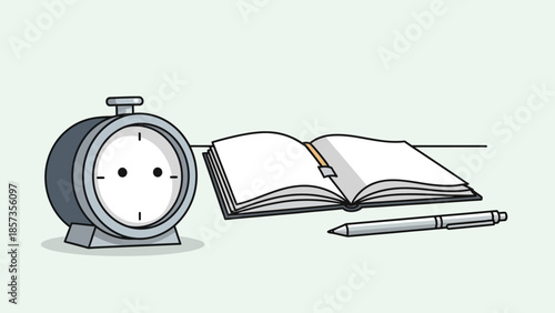 Cozy Study Desk Scene with Clock and Open Notebook.