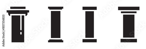 Four distinct architectural columns stand tall, showcasing various classical and modern design elements, symbolizing strength, history, and structural support.