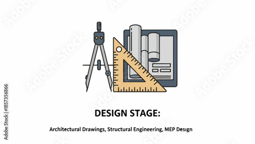 Vector illustration of a construction site design featuring business icons and industry symbols for oil and gas towers in a silhouette style logo