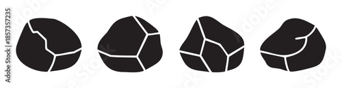Cracked stones abstract black shapes with white lines forming a modern graphic design element suitable for various creative projects.