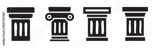 Classical architectural columns vector icons representing different historical orders and styles, perfect for educational materials, historical themes, and graphic design projects.