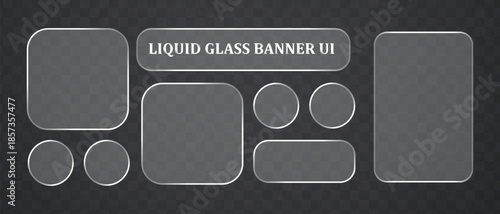 Liquid Glass UI Interface Isolated. White Transparent Frame Square and Circle Banner with Shine Stroke.  Control center widget for smartphone and web app, Vector Illustration