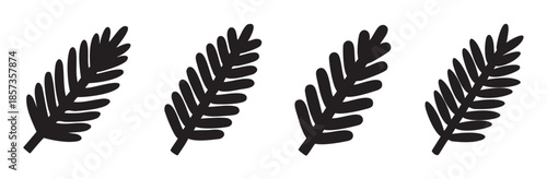 Stylized leaves vector illustration set in black features a collection of simple, modern botanical elements perfect for design projects and decor.