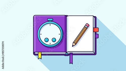 Bright Illustration of a Study Desk With Clock and Notebook for Planning.