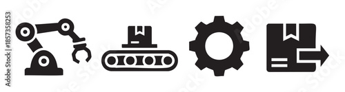 Industrial automation and logistics icons representing modern manufacturing processes, smart factory operations, and efficient supply chain management technology.