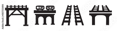 Different railway bridges and tracks transportation infrastructure collection featuring various designs for modern and classic train travel routes.