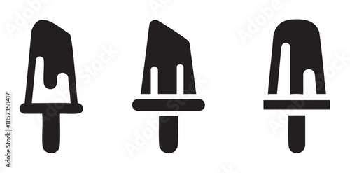 Three black silhouette popsicle icons representing frozen desserts and refreshing summer treats, perfect for graphic design elements or web illustrations.