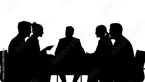 Professional business team meeting silhouette engaging in strategic discussion and collaboration