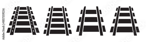 Train tracks vector icons depicting multiple railway lines in a stylized black and white graphic illustration, symbolizing journey and connection.