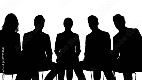 A diverse team of business professionals sitting in silhouette against a bright background
