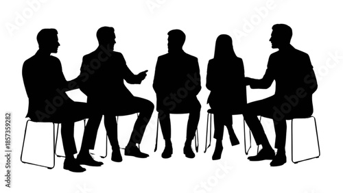 A group of diverse professionals engaged in a focused discussion or meeting, fostering collaboration and exchange of ideas