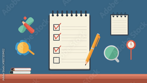 Productive Office Desk Setup with Checklist and Stationery.