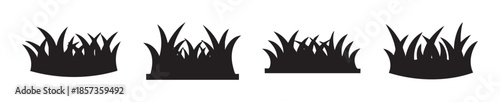 Four distinct grass silhouettes illustrate natural growth and organic shapes, perfect for design elements representing nature, ecology, or springtime themes.